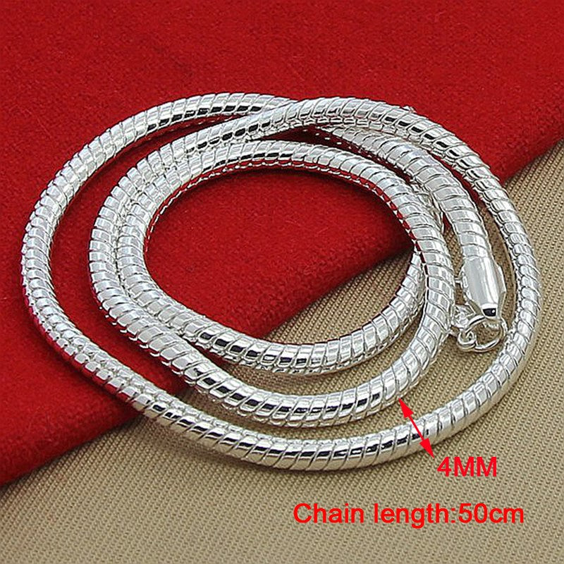 Colar Corrente Masculino Prata Snake 4mm 50cm, Colar Joia Prata Esterlina 925 para Mulheres