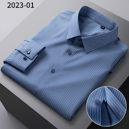 New in shirt elastic plaid casual long sleeve shirts for men slim fit formal shirt fashion easy-care elegants business clothes