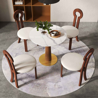 Voxhome Drop Shipping Sintered Stone Round Restaurant Dining 2 4 Seater Bistro Coffee Shop Table Set Breakfast Table and Chairs