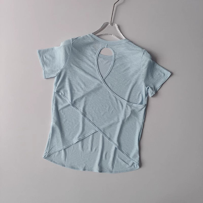 Women's Tight Sports T-shirt Quick Dry Short Sleeve Yoga T-shirt Pilates Fitting Fitness Back Hollow Out Running T-shirt