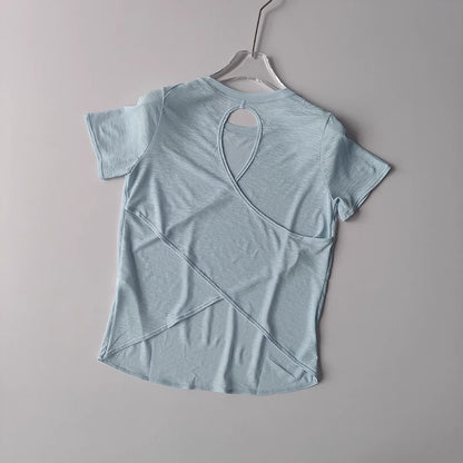 Women's Tight Sports T-shirt Quick Dry Short Sleeve Yoga T-shirt Pilates Fitting Fitness Back Hollow Out Running T-shirt