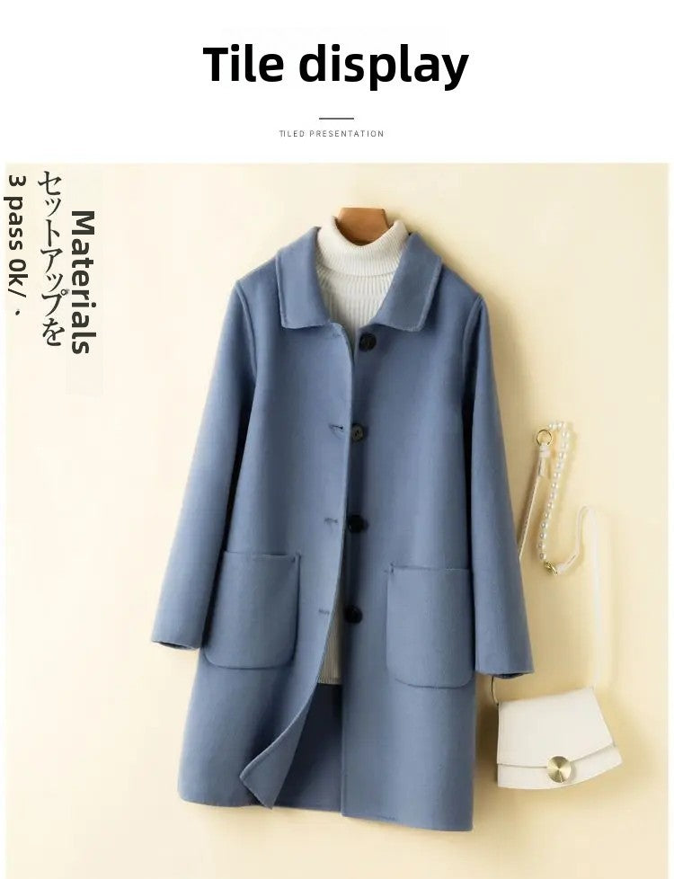 High-End Korean Style Double-Faced Cashmere Woolen Coat for Women Mid-Length Thickened Polyester Fiber Winter Outerwear