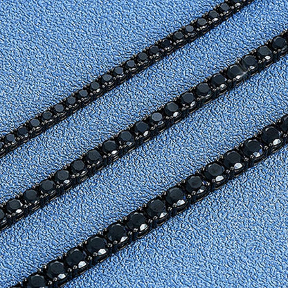 ?Pulseira Genuína de Tênis em Prata Esterlina S925 com Banho de Ródio Negro 3mm 4mm 5mm Moissanite Negra Joia Moderna Elegante para Mulheres?