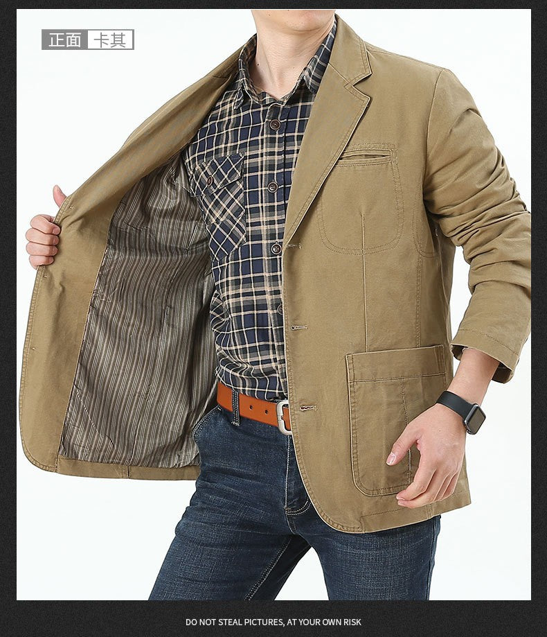 Men Blazer Middle-aged Loose Men Fashion Business British Style Casual Suit Three Button Cotton Casual Clothes Single West Coat