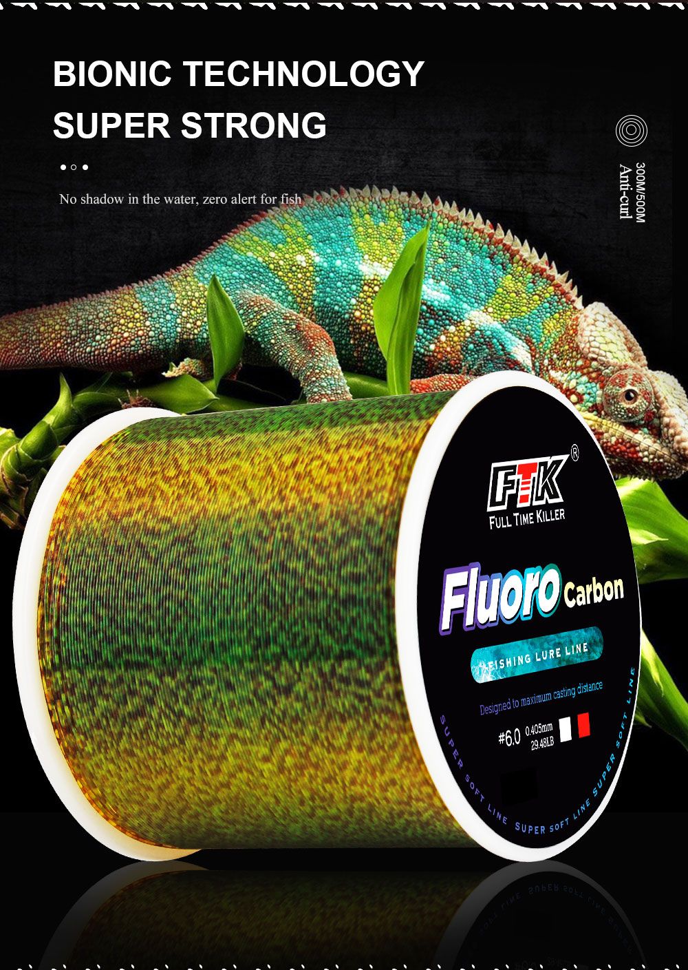 FTK 300/500m Invisible Fishing Line Speckle Fluorocarbon Coating Line 0.14mm-0.50mm 4.13LB-34.32LB Super Strong Spotted Line