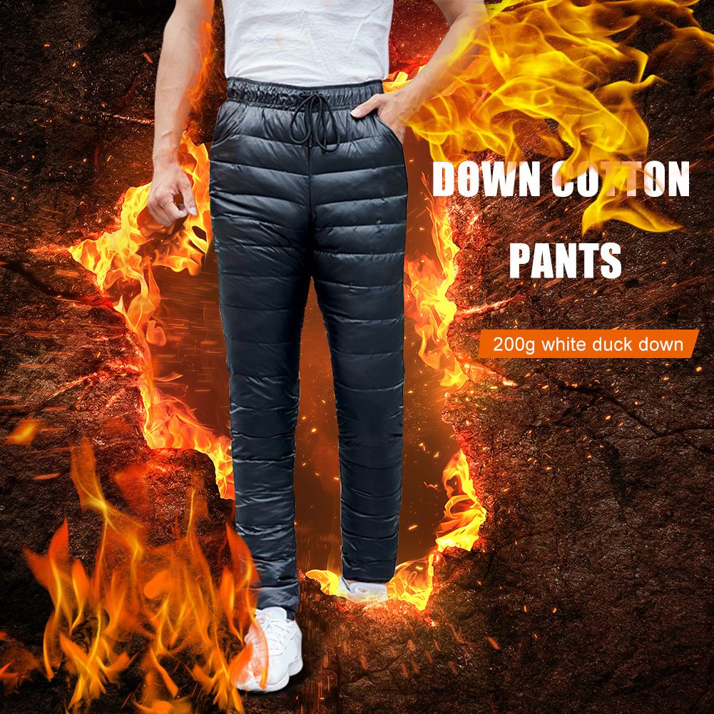 S-5XL Down Pants Ultralight Warm Winter Snow Pants with Pocket Windproof Waterproof Camping Home Mountain Skiing Unisex
