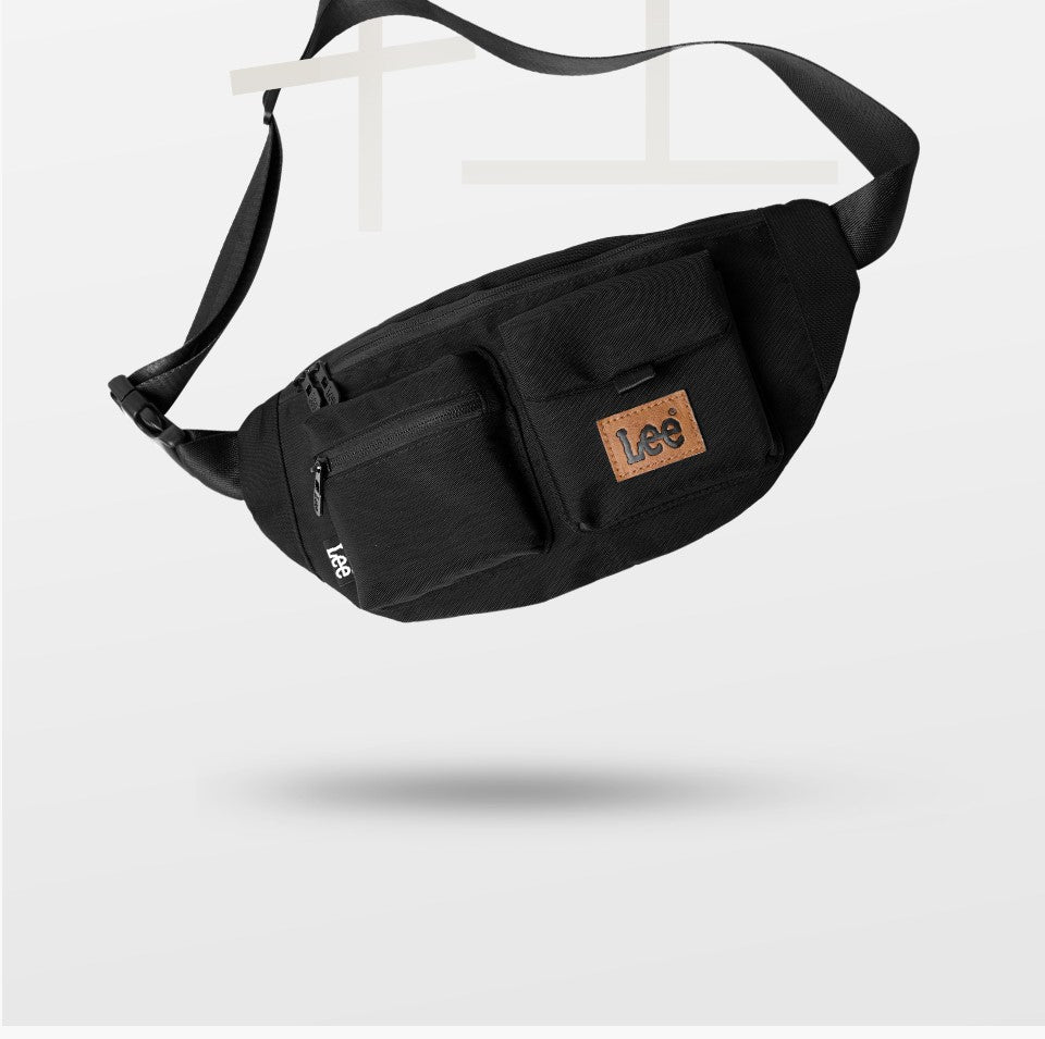 LEE Original Black Fashion Fanny Pack Women Men Korea Style Waterproof Nylon Crossbody Chest Bag Sport Phone Shoulder Waist Bag