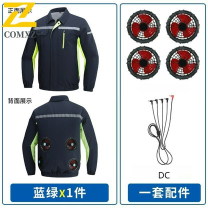 Summer Cooling Jacket Men's Hooded Fan Jacket Heat Resistant Fan Air Conditioner Clothes Breathable Outdoor Fishing Fan Workwear