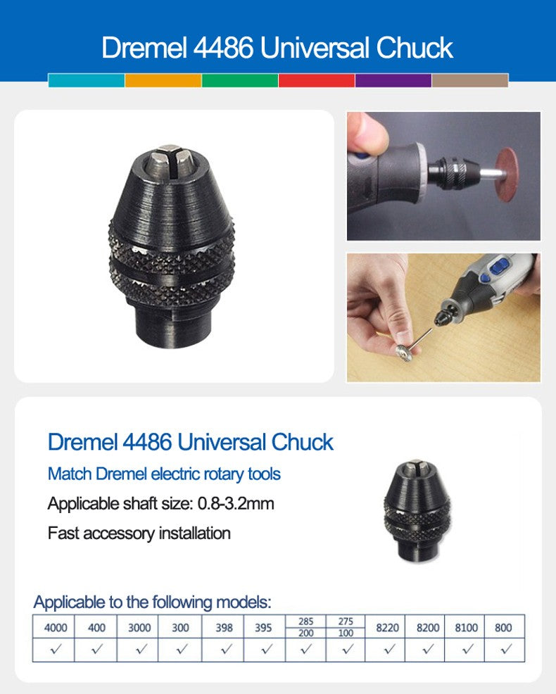 Mandril de aperto universal Dremel 4486 de 0,8-3,2 mm para ferramentas rotativas