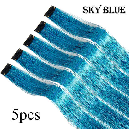5 Unidades/Pacote Extensões de Cabelo Cintilantes Presilhas Arco-Íris Brilhantes Mechas de Cabelo Resistentes ao Calor Extensões de Cabelo Cintilantes para Tranças