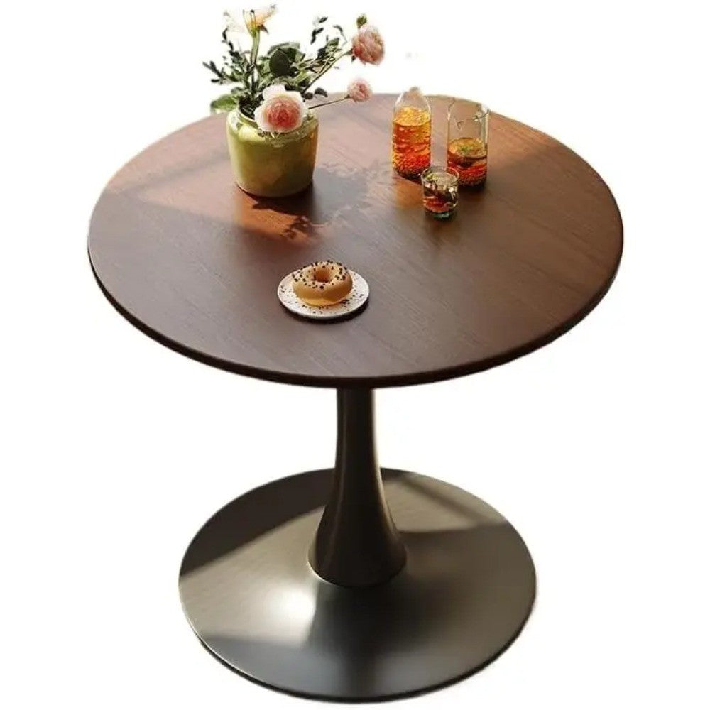 23.6-Inch Walnut Round Tulip Table With Steel Pedestal Base For 2-4 People Modern Minimalist Small Round Dining Kitchen Table
