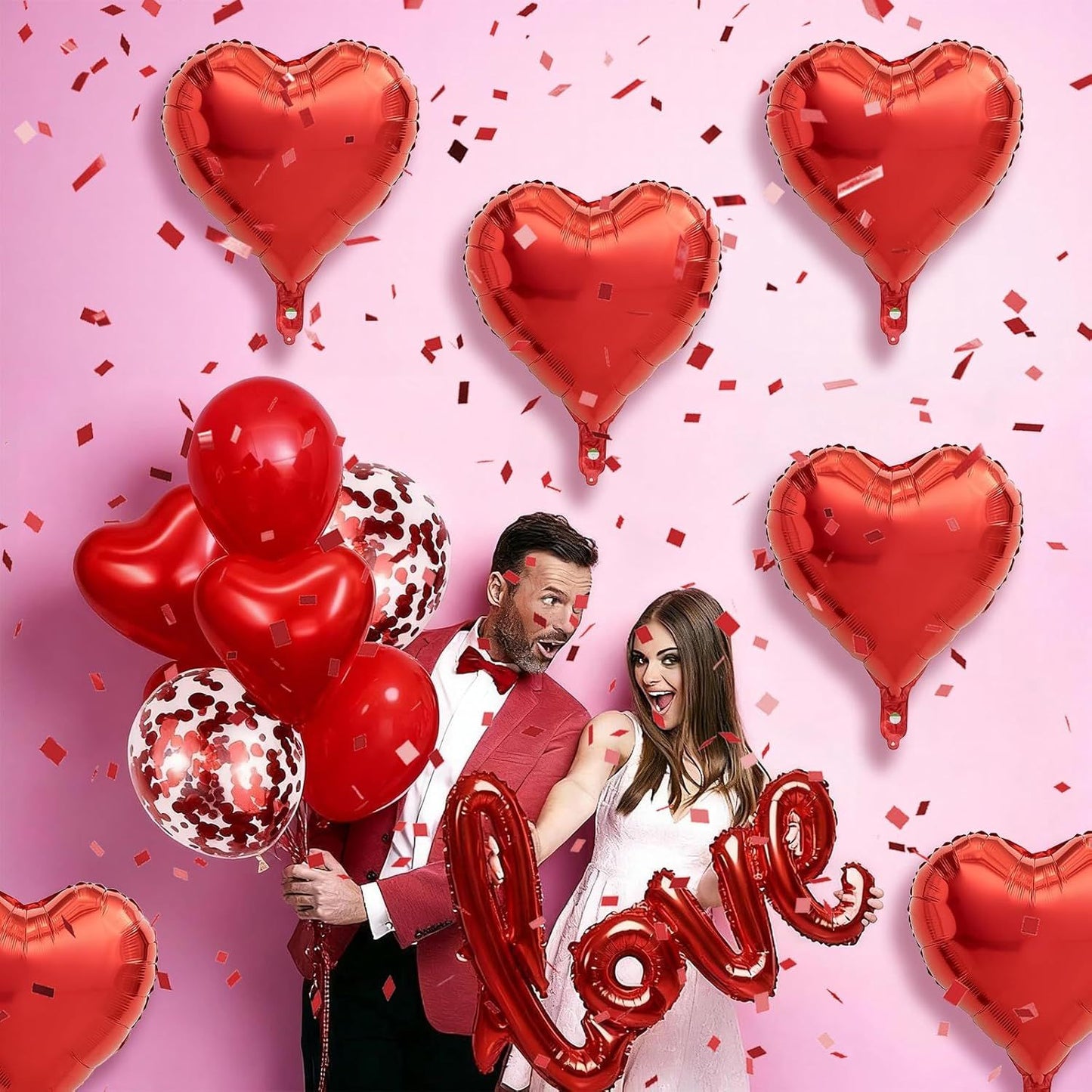 I Love You/Red Heart Love Foil Balloon 1000Pcs Rose Petals for Wedding Anniversary Valentine Day Romantic Special Night Party