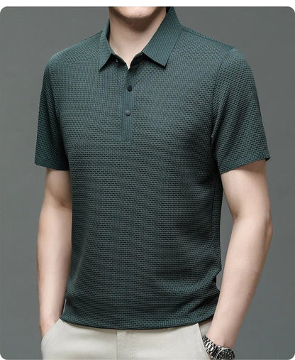Summer New Men's Lop-up Hollow Short-sleeved Polo Tee Shirt Ice Silk Breathable Business Fashion T-Shirt Male Brand Clothes