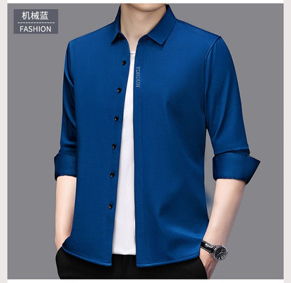 High End  Mulberry Silk Men Business Shirt Long Sleeve  Button Invisible Elastic Tops Wrinkle Resistant  Luxurious Men Shirt