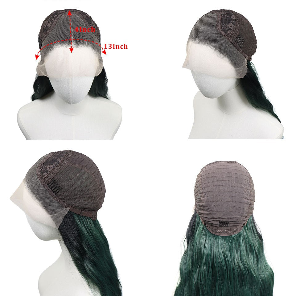 Ombre Verde Escuro Ondulado Perucas Sintéticas Raízes Escuras Cosplay Peruca Verde Renda Frente 13x4 Para Mulheres Pré-Arrancada Linha do Cabelo Natural