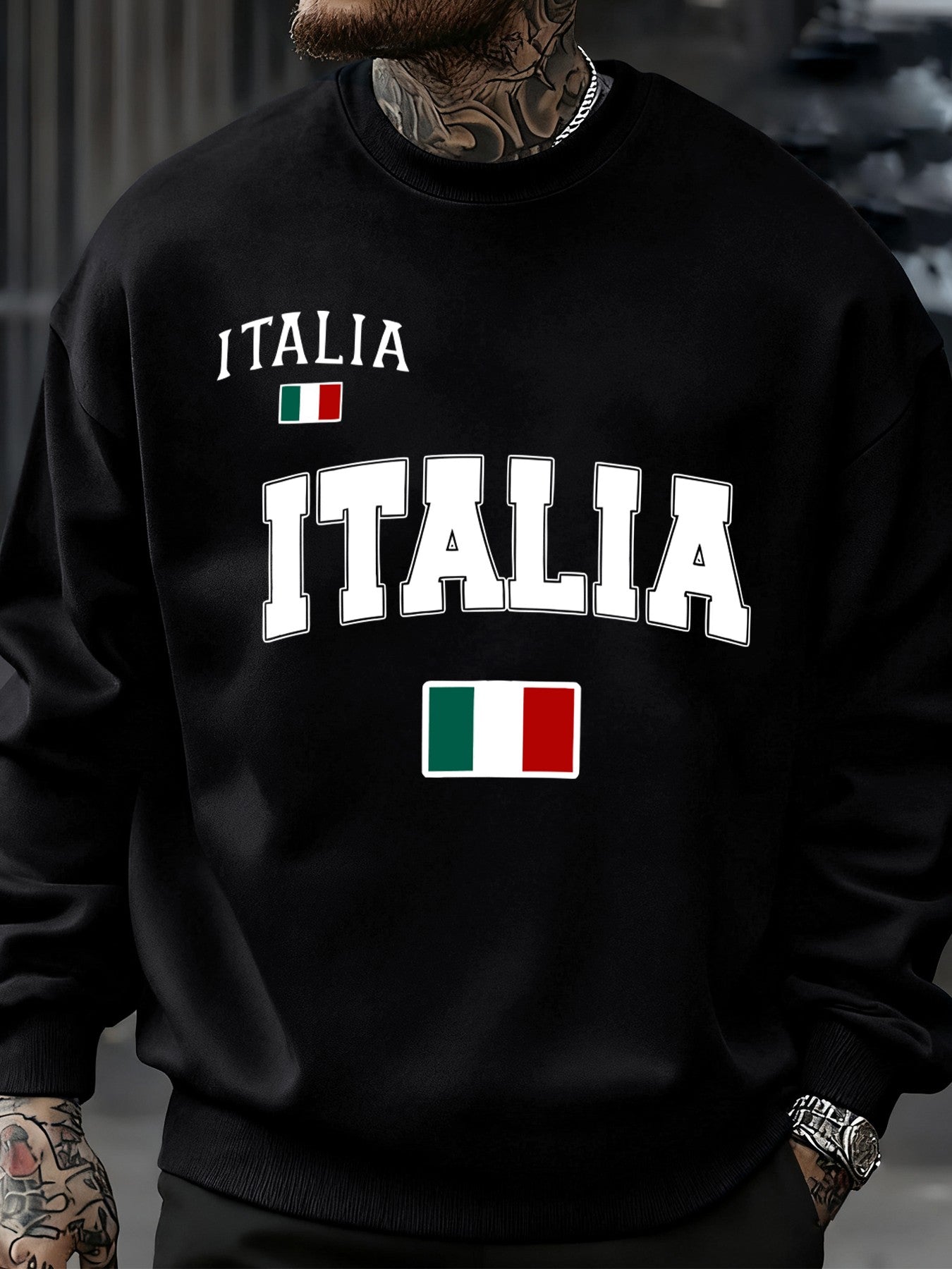 Italia Italian Flag Print Autumn Men Sportswear Fleece Sweatshirt Street Casual Pullovers Oversized Clothes Unisex Fashion Tops
