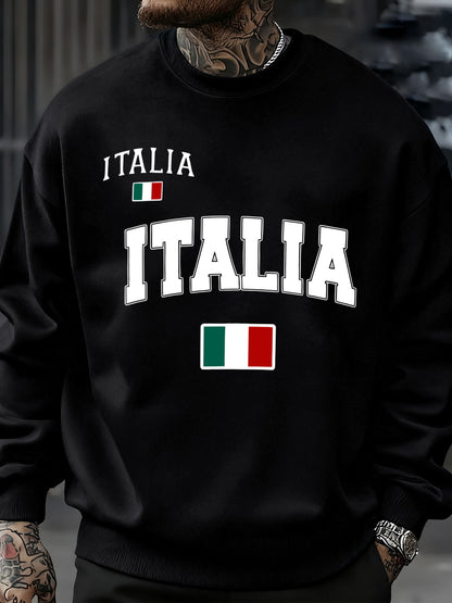 Italia Italian Flag Print Autumn Men Sportswear Fleece Sweatshirt Street Casual Pullovers Oversized Clothes Unisex Fashion Tops
