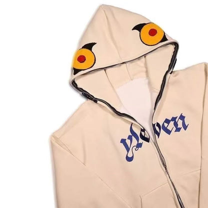 American fashion funny full zipper monster headgear men hoodie Y2K gothic Harajuku high street clothing casual loose sportswear