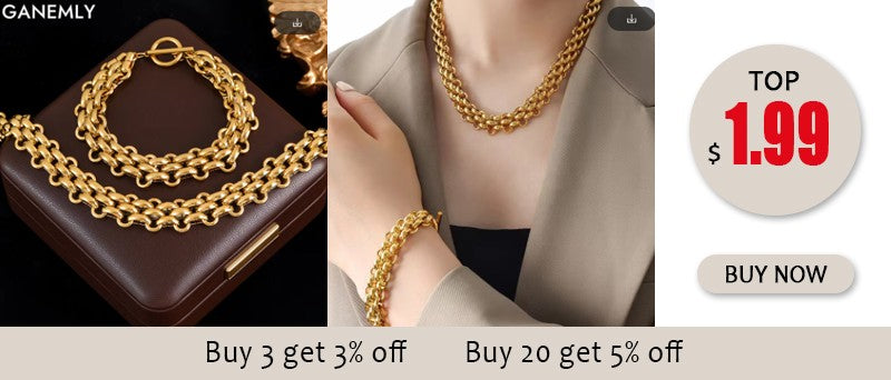 GANEMLY Conjunto de joias à prova d'água de aço inoxidável 316L, colar de corrente larga de metal, pulseiras, conjunto de joias com pingente de corrente dourada, presente