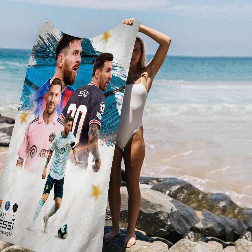 Toalha de Praia Estampada de Microfibra M-Messi, Estrela do Futebol, para Montanhismo, Yoga, Praia, Natação, Corrida, Absorvente e Macia