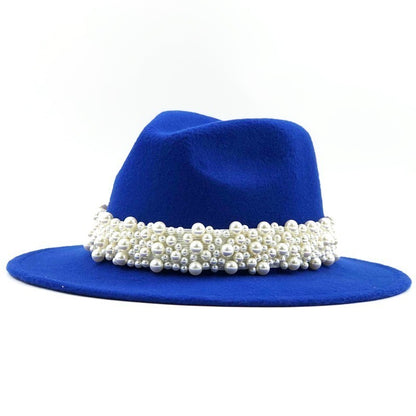 Chapéu Fedora De Lã Feminino Masculino Com Fita De Pérolas Cavalheiro Elegante Senhora Inverno Outono Aba Larga Igreja Panamá Sombrero Boné De Jazz 60CM