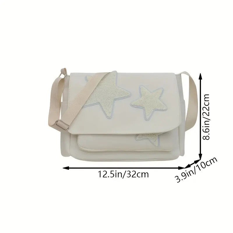 Cute Academic Star Print Shoulder Bag, Large Capacity Tote for Students, Casual Commuter Crossbody Purse, 1-Pack