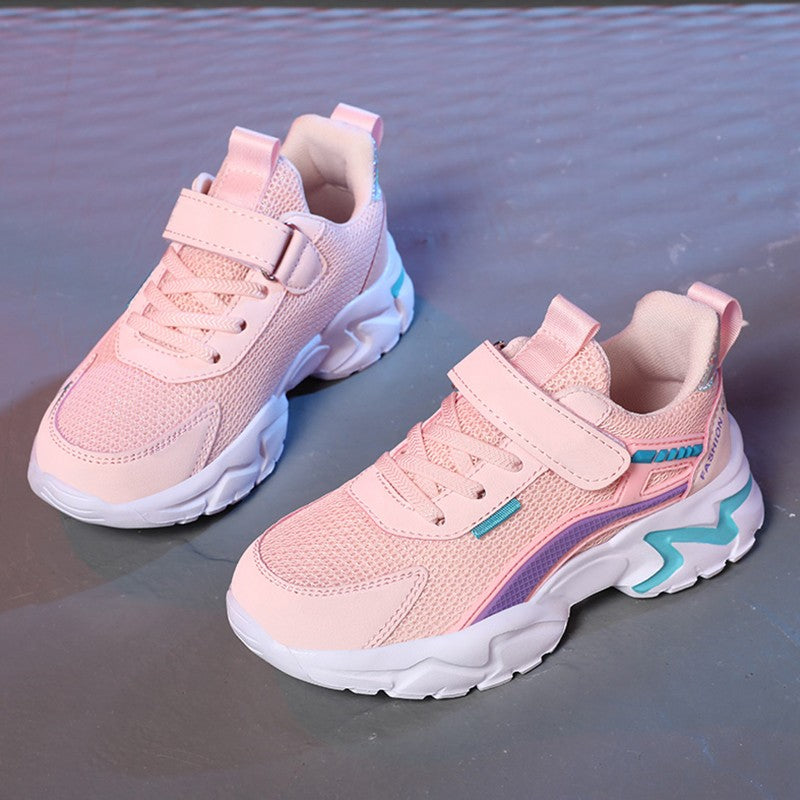 Lovely Girls Pink Sneaker Outdoor Breathable Mesh Flat Sport Shoes Fashion Kids Casual School Walking Shoe  Antislip