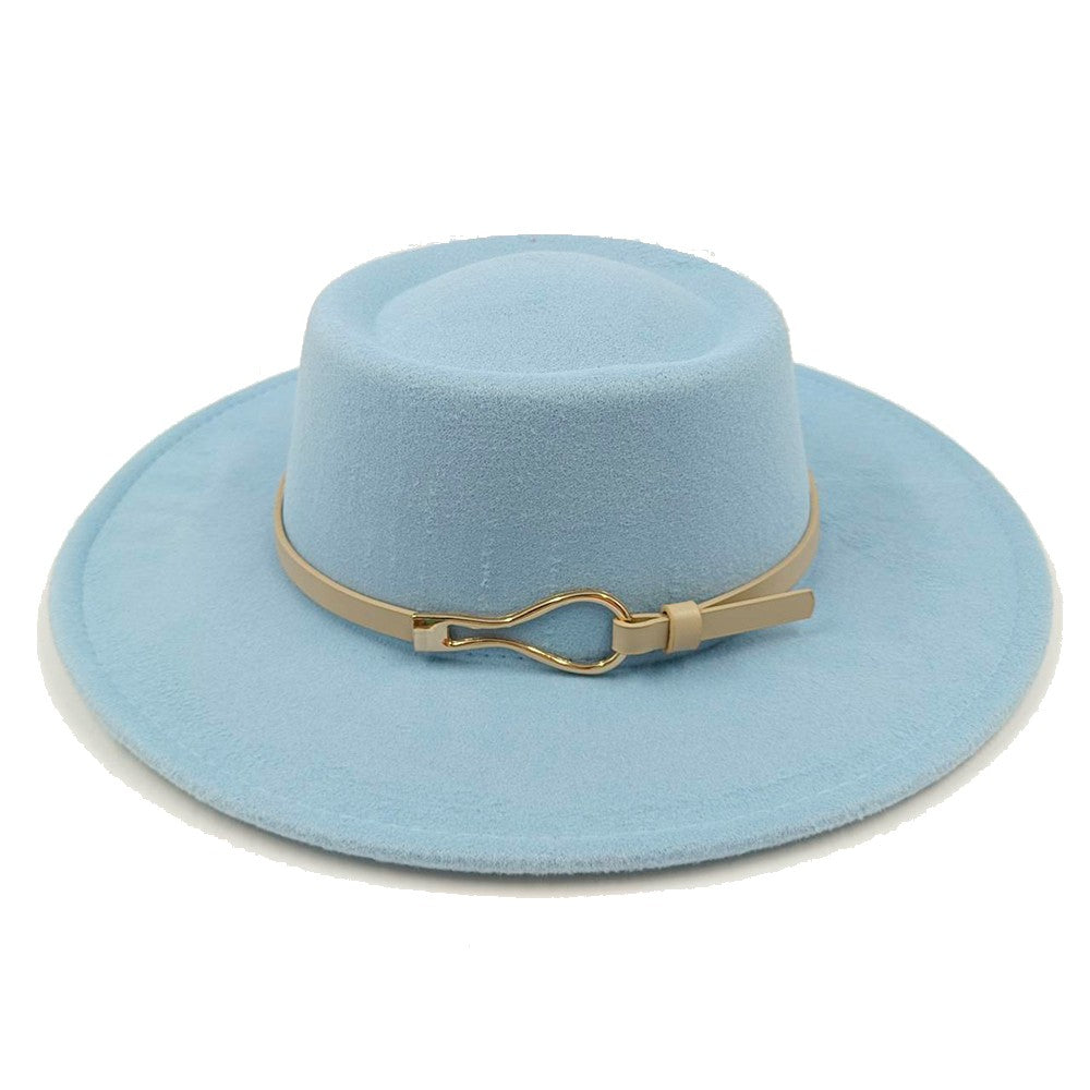 Acessórios femininos de fivela de couro metal com chapéu de feltro de pele com top côncavo e convexo, chapéu fedora e conjunto de bolsa combinando, estilo retrô