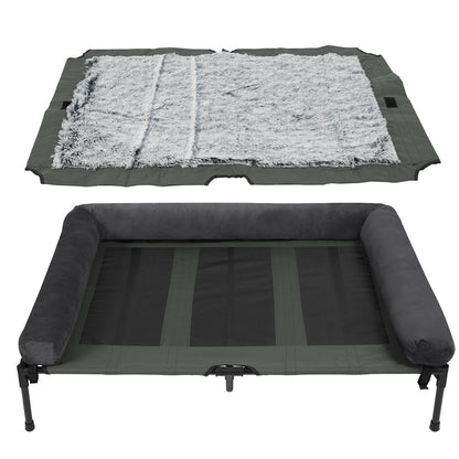 Cama de cachorro grande XXL XL para ambientes externos, elevada com esteira de resfriamento respirável e esteira de pelúcia macia, cama de acampamento para filhotes para casa e jardim
