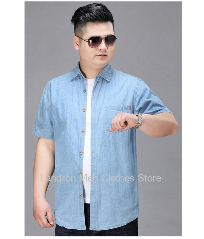Denim Shirts Men Cotton Short Sleeve Summer Casual Jeans PLus Size 5XL 6XL 7XL Big Thin Boys Loose Blouse 8XL Man Male Camisa