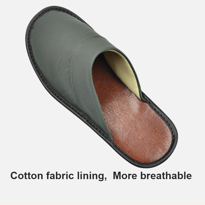 Big sizeGenuine Cow Leather Slippers Homes in indoor slipper Spring Autumn men women elderly non-slip casual single Slides shoes