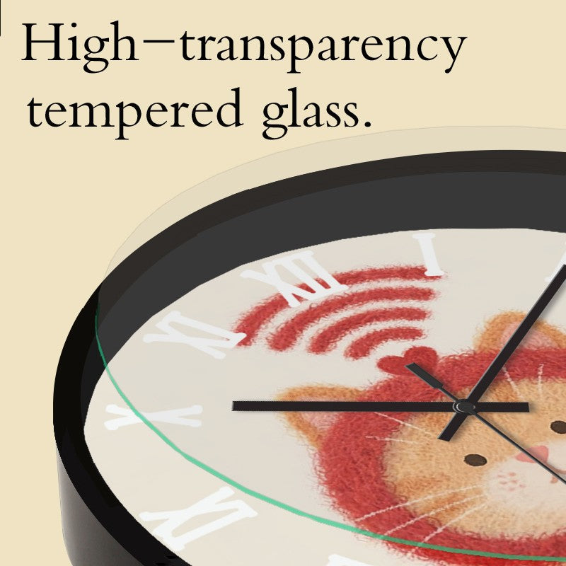 WIFI Kitten Cartoon Round Silent Hanging Wall Clock, Suitable For Living Room, School, Study Room, Bedroom, Children's Gifts