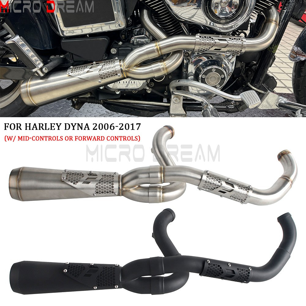 Slip-on Muffler Full Exhaust System 2-in-1 Muffler Pipe For Harley Dyna Low Rider S FXDLS Super Wide Glide FXD FXDWG   FXDF FXDB