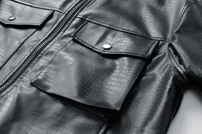 New Spring Autumn Winter PU Leather Stand Collar Open Cardigan Biker Casual Loose Fit Jacket Men's Fashion Outerwear