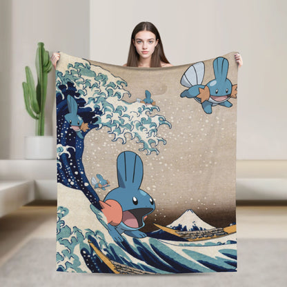 Pokemones Mudkip Wave Blanket Flannel All Season  Breathable Super Soft Throw Blanket for Home Couch Quilt