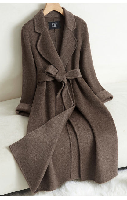 Grey Double-sided Cashmere Coat For women Slim For Autumn Winter New Winter High-end Temperament Thick Woolen Coats With belt