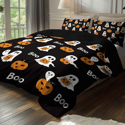3 capas de edredom fofas de fantasma de Halloween, 1 capa de edredom + 2 fronhas, sem enchimento. Conjunto de cama macio e confortável, lavável à máquina