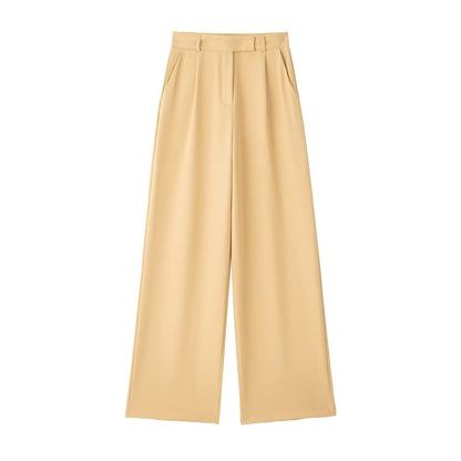 TRZA Women Fashion With Darts Front Pockets Wide Leg Pants Vintage High Waist Zi