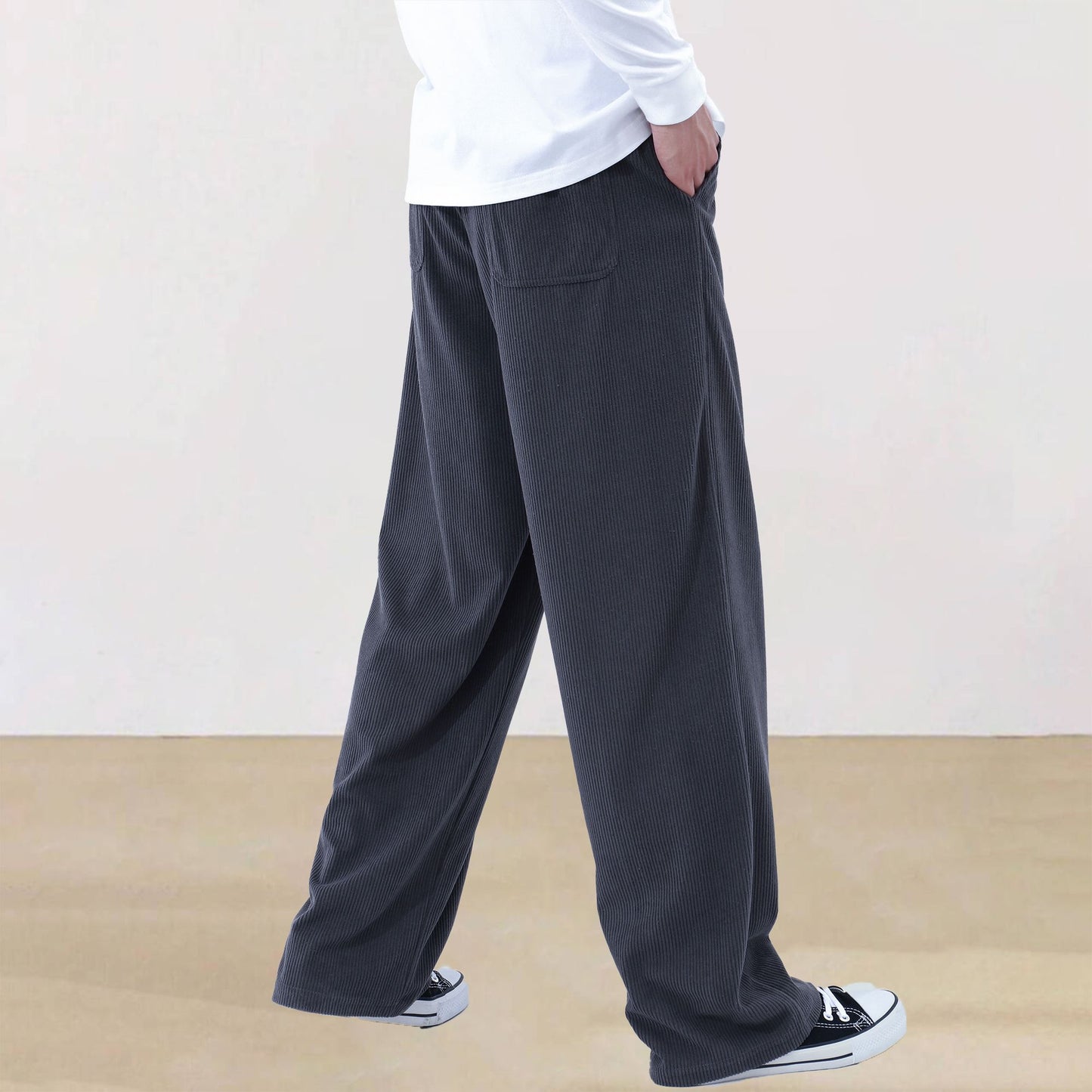 Mens Corduroy Joggers Pants Casual Cargo Pants Drawstring Elastic Waist Baggy Tapered Sweatpants with Pockets Outdoor Sweatpants