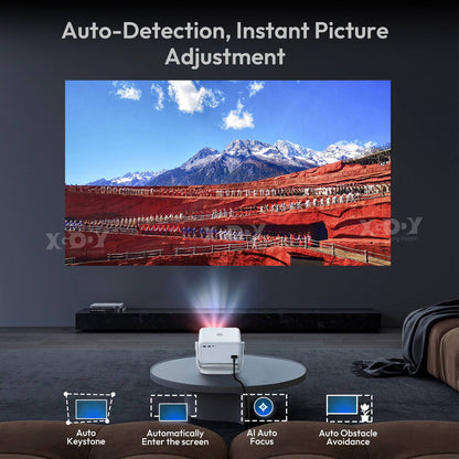 Projetor Inteligente XGODY Netflix Oficial 4K Suportado 650 Ansi Reconhecimento de Voz IA Foco e Correção Trapezoidal Automáticos para Filmes em Casa