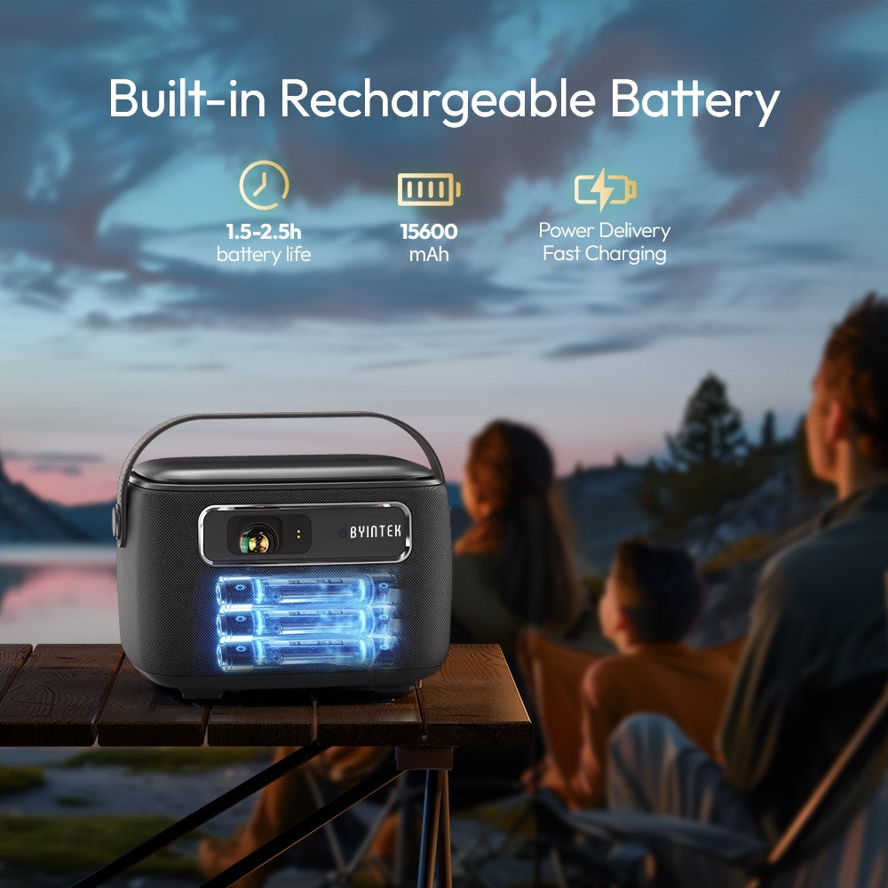 Mini Projetor BYINTEK R20 Max 4K DLP Smart WiFi Android 11.0 LED 1080P Projetores de Cinema em Casa ao Ar Livre Com Bateria de 15600mAh