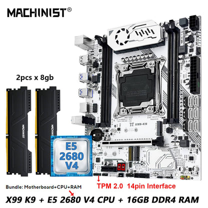 Kit de placa-mãe MACHINIST X99 com nova atualização, opcional CPU Xeon E5 2680 V4 LGA 2011-3 e 16 GB de RAM DDR4, interface NVME M.2 TPM 2.0