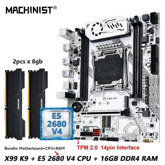 Kit de placa-mãe MACHINIST X99 com nova atualização, opcional CPU Xeon E5 2680 V4 LGA 2011-3 e 16 GB de RAM DDR4, interface NVME M.2 TPM 2.0