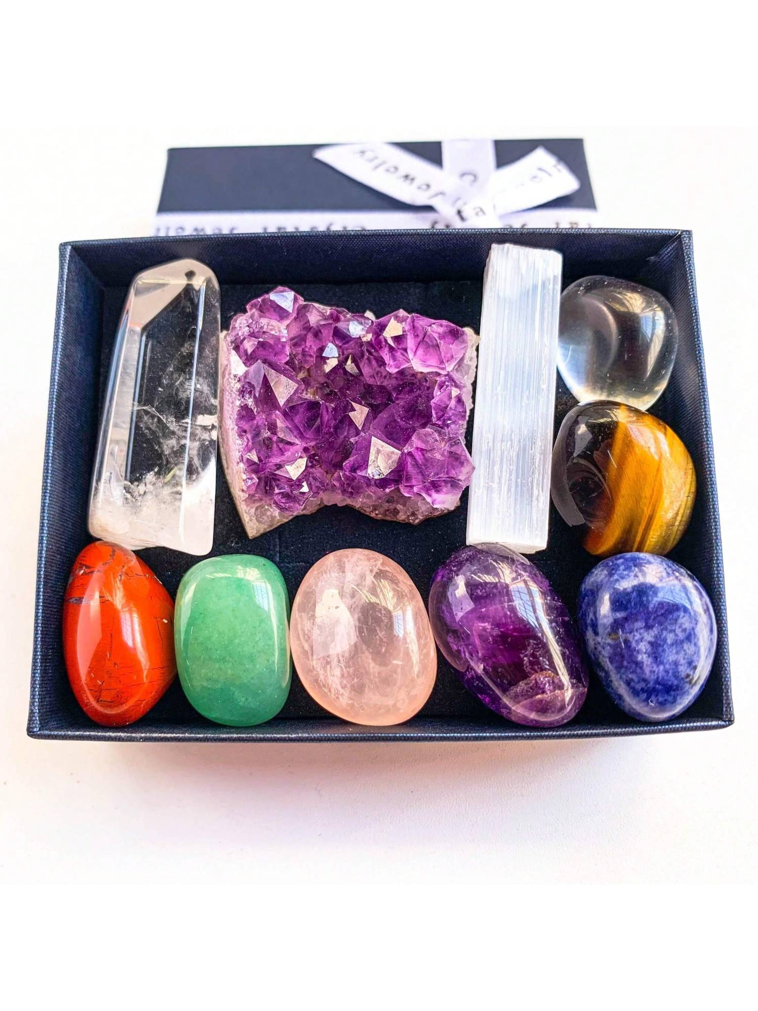 1box Natural Crystal Chakra Set - Amethyst Cluster Agate Cave Selenite Gift Set - Crystal Furniture Decoration Christmas Thanksg