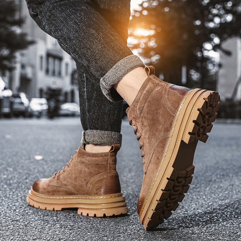 Lace Up High-top Ankle Boots Classi Male Simple Desert Boots British Style Men Casual Leather Cowboy Boots Business Outdoor Shoe