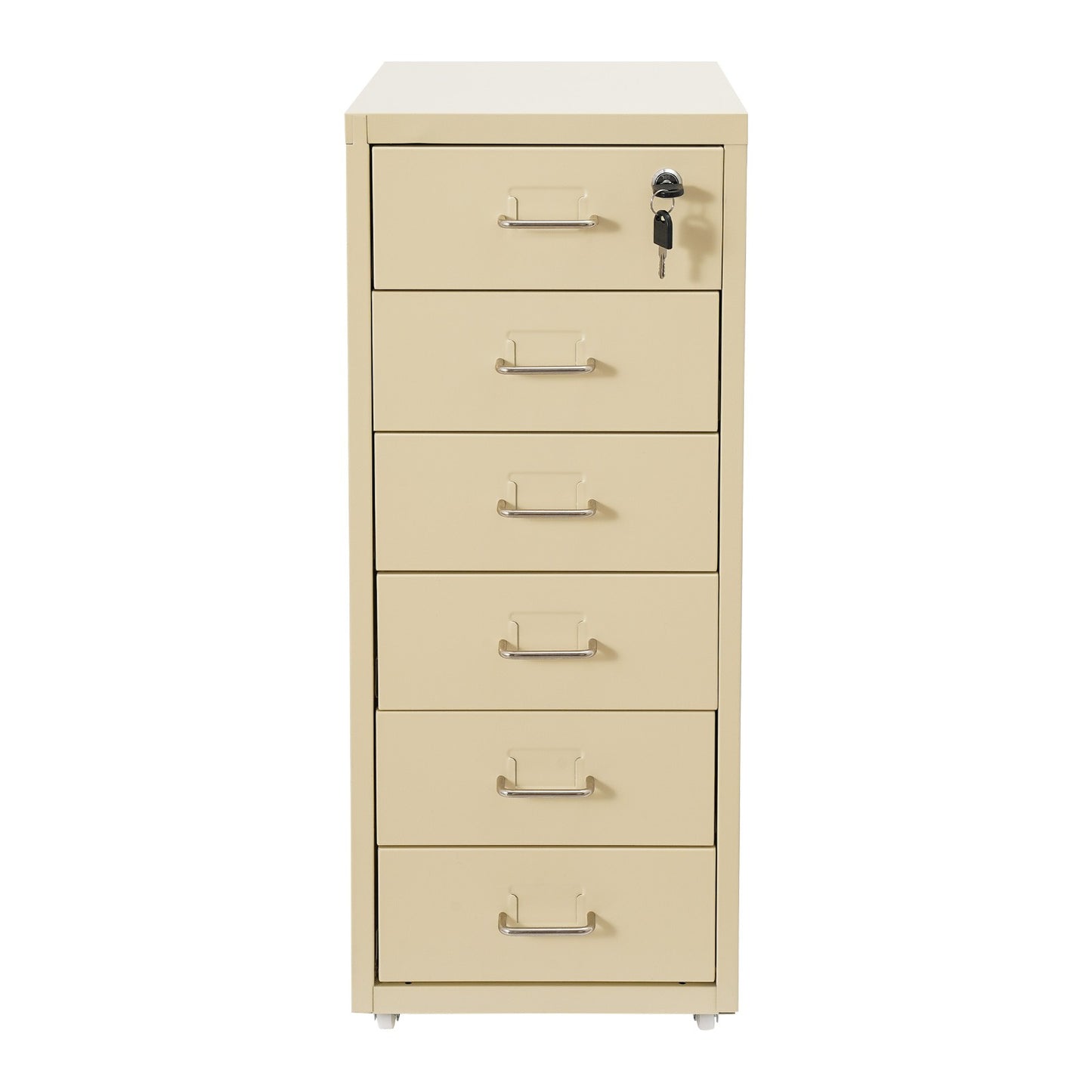 Gaveteiro de Metal com Rodas e Fechadura | Armário para Documentos com 6 Gavetas para Escritório em Casa, com Rodas | Branco-sujo/Verde/Amarelo