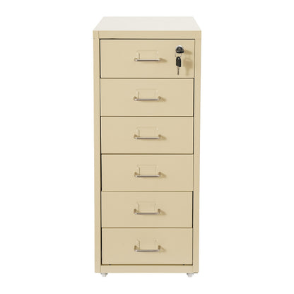 Gaveteiro de Metal com Rodas e Fechadura | Armário para Documentos com 6 Gavetas para Escritório em Casa, com Rodas | Branco-sujo/Verde/Amarelo
