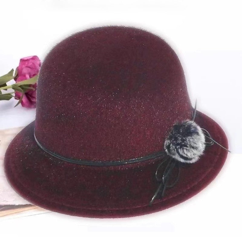 Flat Top Fedoras Hats for Women Solid Color Imitation Woolen Jazz Cap Elegant British Wide Brim Ladies Caps Bowler Hats Fedora