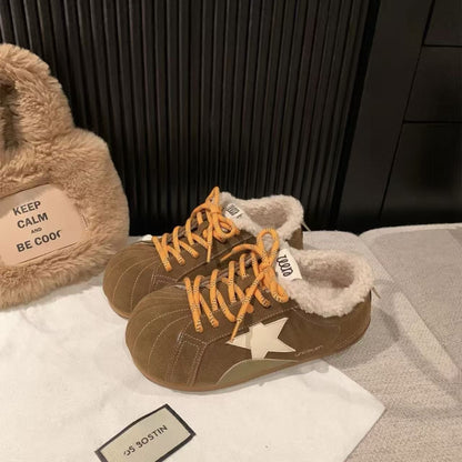 2025 New Winter Women's Sneakers Fleece-lined Flats Dexun Women Shoes Plush, Leisure Shoes Stylish, Non-slip Female Shoes 1417