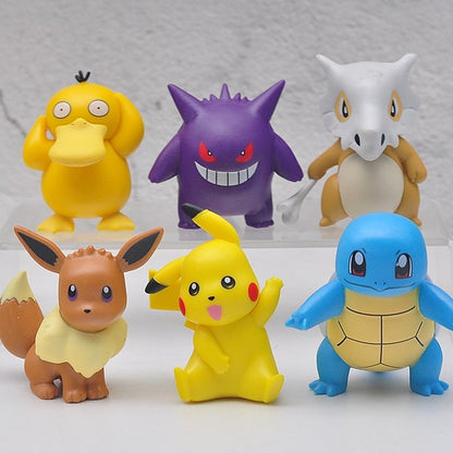 6 unidades Cubone Psyduck Gengar Eevee Squirtle Spirit Anime Bonecos Modelo de Decoração de Bolo Ornamento Brinquedos da Moda Presentes Colecionáveis